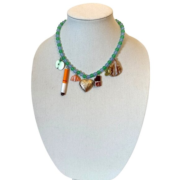 Handcrafted Boho Beaded Necklace With Fruit photo Heart Teacup & Scallop Charms - Picture 6 of 6